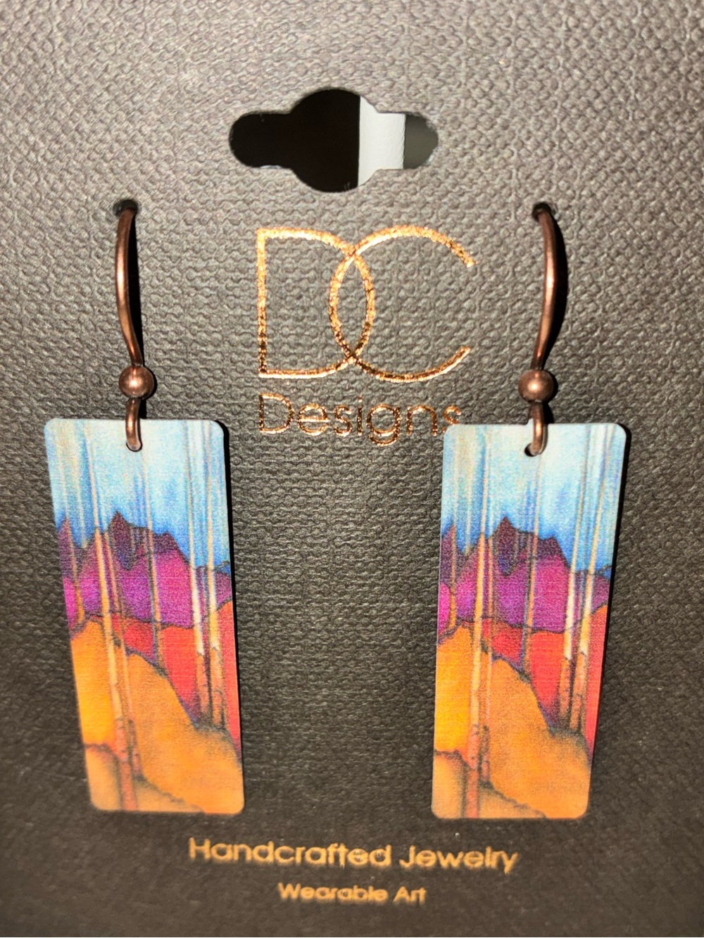 DC Designs Trees & Hills Autumn Scene Drop Metal Accent Copper Wires Earrings